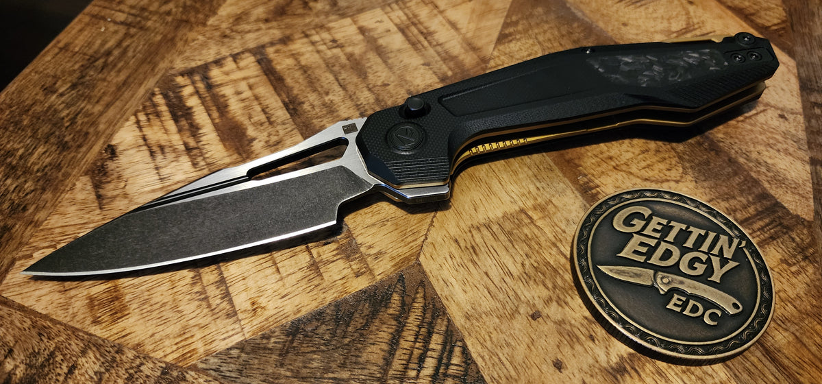 Ketuo Griffin G10 Folding Knife — 14C28N Steel &amp; Gold Liners; Carbon Fiber Inlays